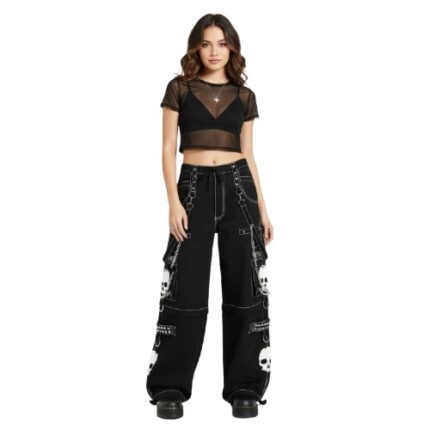 Vintage Black and White Rock Punk Skull Chain Pant
