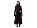 Women’s Red & Black Gothic Vampire Style Tailcoat – Victorian cosplay long coat with premium cotton, satin lining, embroidery, and high vampire collar.