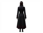 Women’s Red & Black Gothic Vampire Style Tailcoat – Victorian cosplay long coat with premium cotton, satin lining, embroidery, and high vampire collar.