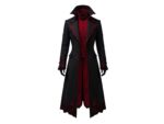 Women’s Red & Black Gothic Vampire Style Tailcoat – Victorian cosplay long coat with premium cotton, satin lining, embroidery, and high vampire collar.