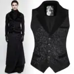 Men’s Black Victorian Gothic Waistcoat with embroidered brocade and velvet details