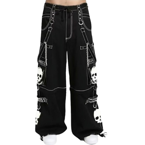 Vintage Black and White Rock Punk Skull Chain Pant