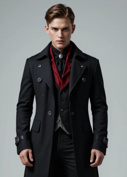 Handmade Victorian Gothic Coat for Men with Steampunk Detailing
