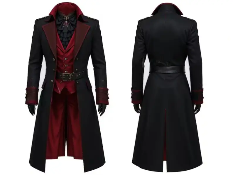 Red & Black Gothic Long Victorian Steampunk Coat